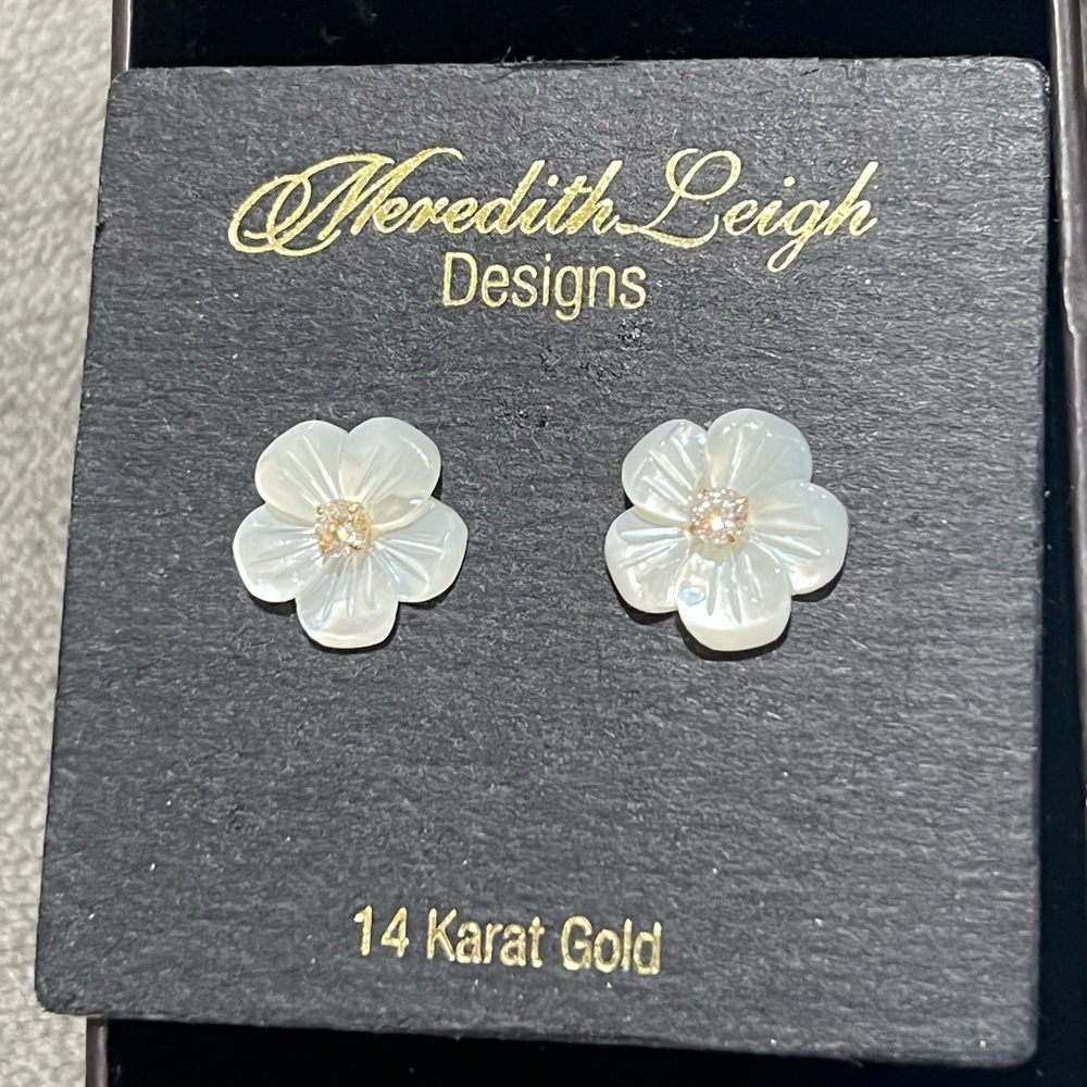 Meredith Leigh 14k gold, diamond with mother of Pearl earrings